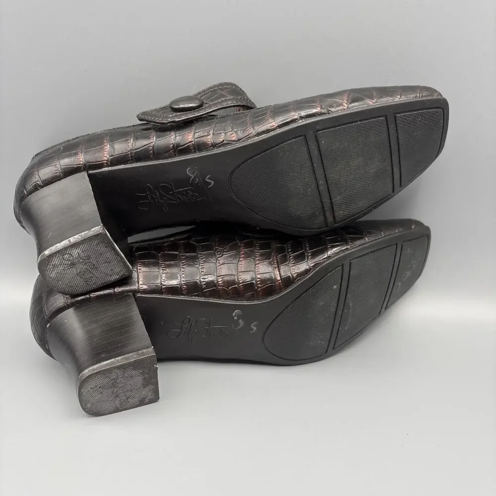 Lifestride Heels Size 8 Brown Mary Jane Square Toe Dark Academia Twee Crocodile